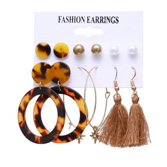 studs hoops Tassels earrings Jewelry - 6 Pairs of Earrings Set Resin Pearls Hoops…